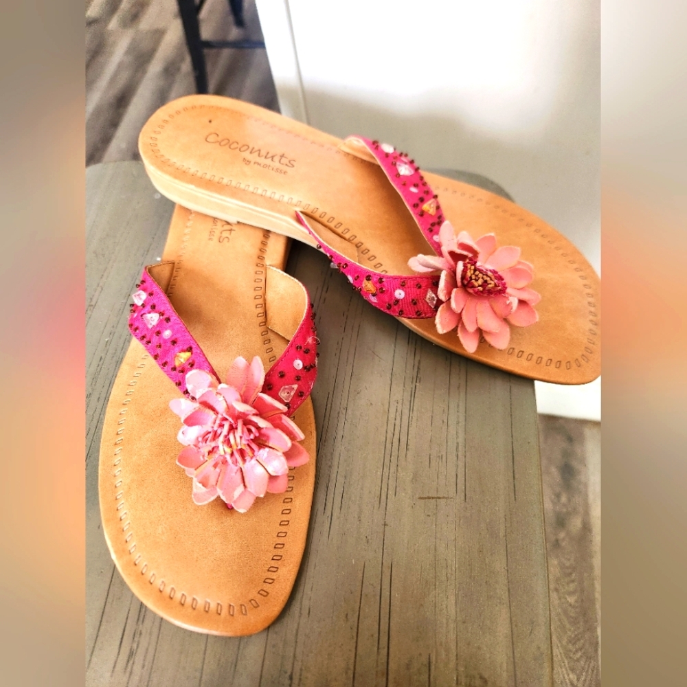 Coconuts by Matisse Pink and Tan Sandals with Floral Accent